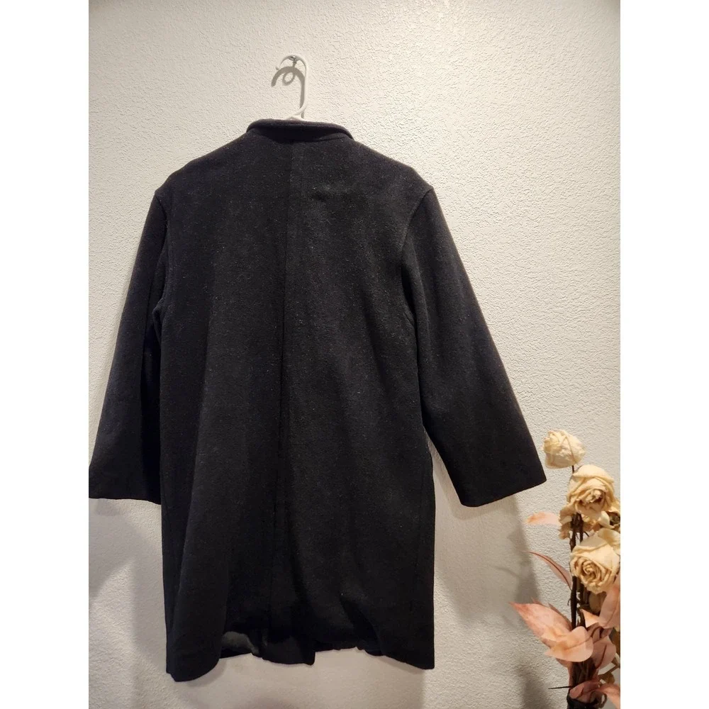 Vintage‎ 70s Italian Wool Blend Coat Black Structured Shoulder Womens 8